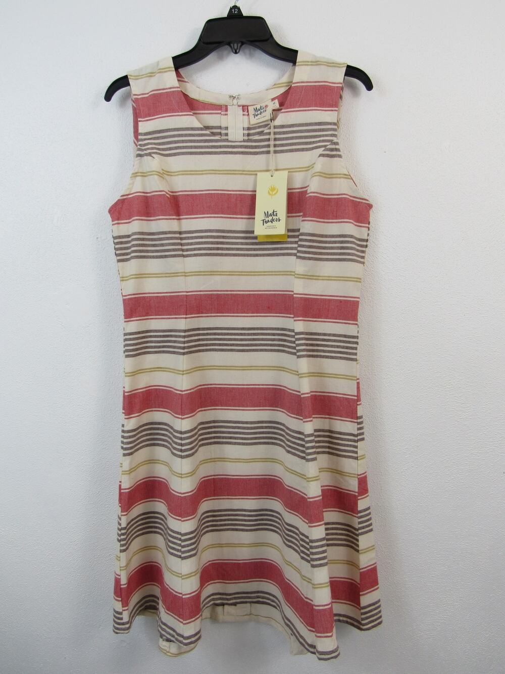 NWT Mata Traders Medium Cotton Striped Sleeveless Tank Dress White Red Muted